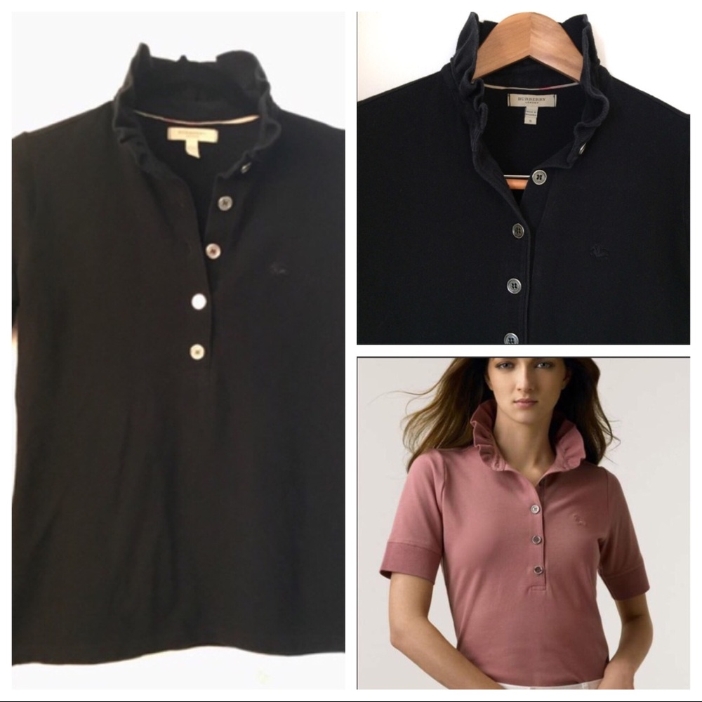 {Burberry London} short sleeve ruffle collar polo